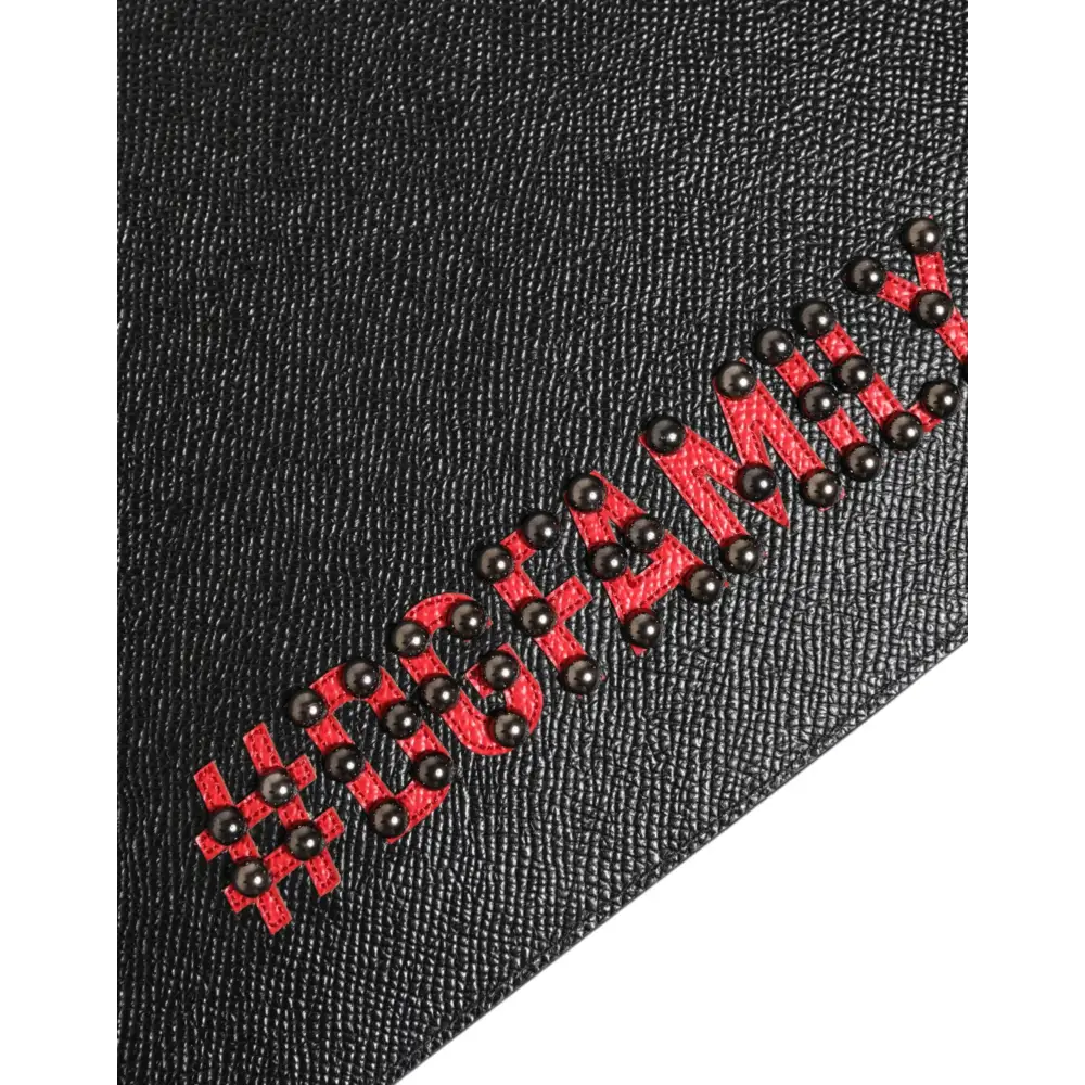 Dolce & Gabbana Schwarzes Leder #DGFAMILY Verschönerte Herren Clutch Pouch Tasche