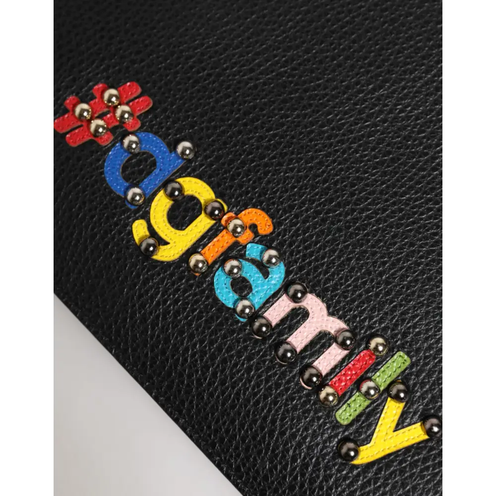 Dolce & Gabbana Schwarzes Leder #DGFAMILY Verschönerte Herren Clutch Pouch Tasche