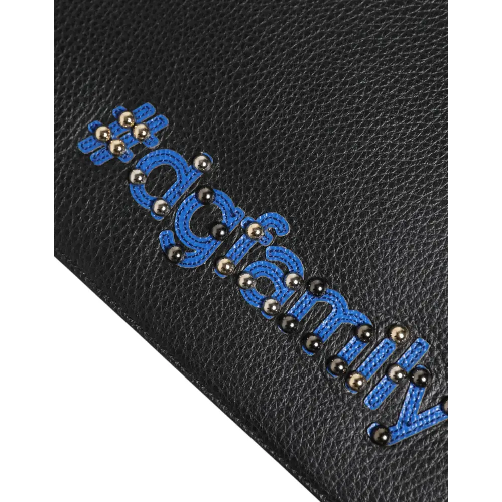 Dolce & Gabbana Schwarzes Leder #DGFAMILY Verschönerte Herren Clutch Pouch Tasche