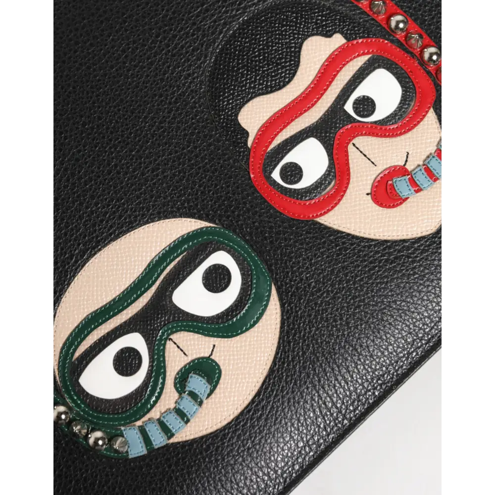 Dolce & Gabbana Schwarzes Leder #DGFAMILY Verschönerte Herren Clutch Pouch Tasche