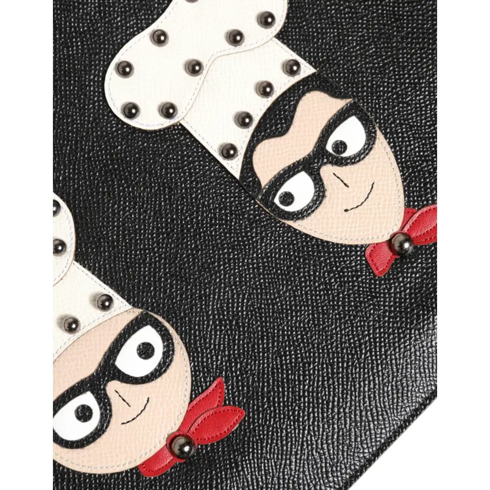 Dolce & Gabbana Schwarzes Leder #DGFAMILY Verschönerte Herren Clutch Pouch Tasche