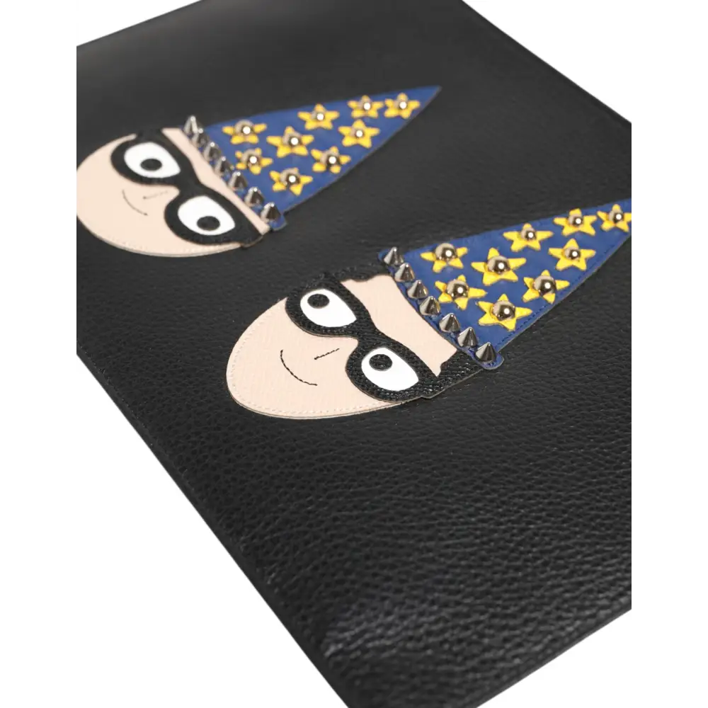 Dolce & Gabbana Schwarzes Leder #DGFAMILY Verschönerte Herren Clutch Pouch Tasche