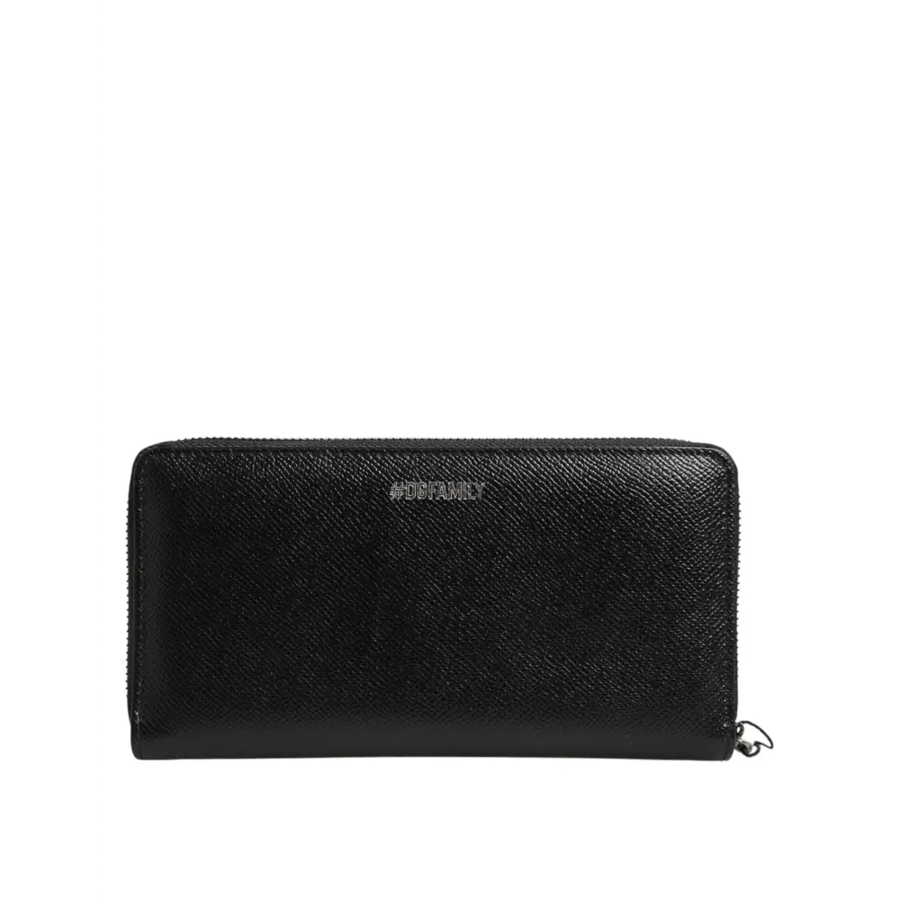 Dolce & Gabbana Schwarzes Leder #DGFAMILY Zipper Continental Herren Geldbörse