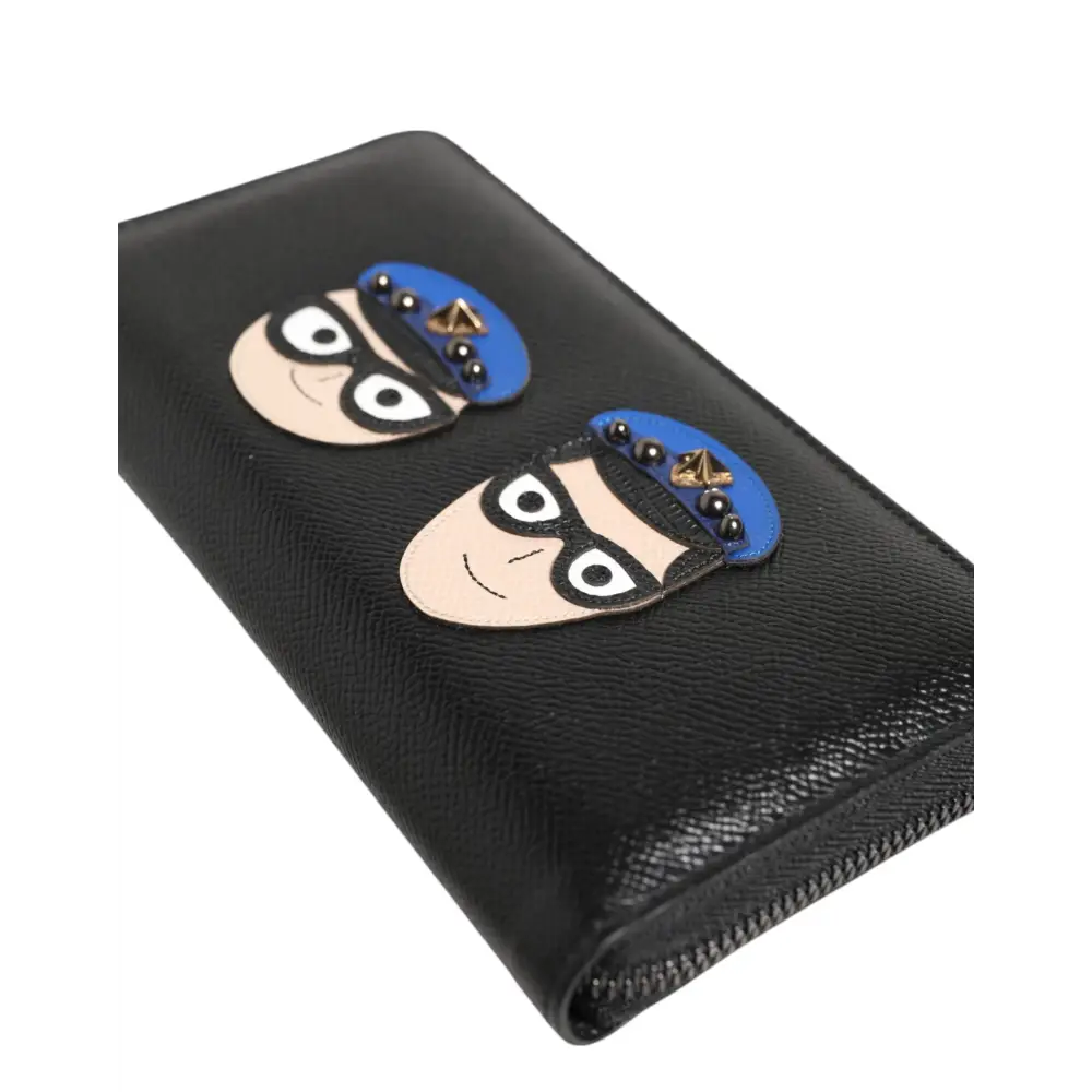 Dolce & Gabbana Schwarzes Leder #DGFAMILY Zipper Continental Herren Geldbörse