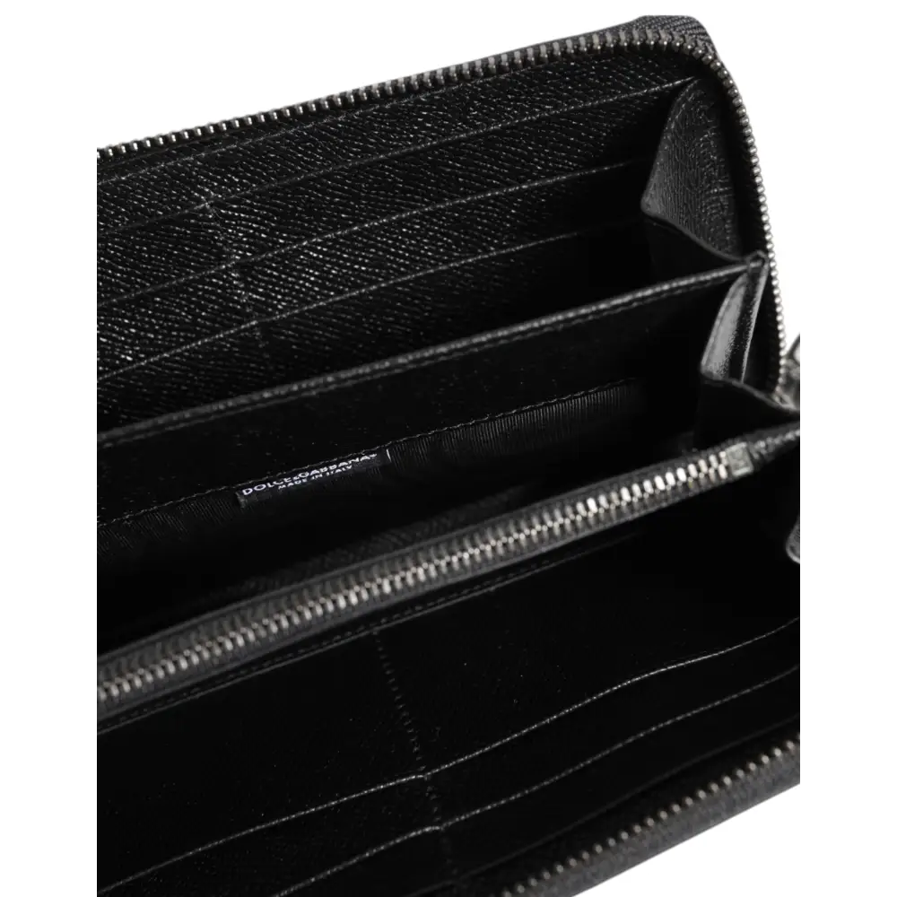 Dolce & Gabbana Schwarzes Leder #DGFAMILY Zipper Continental Herren Geldbörse