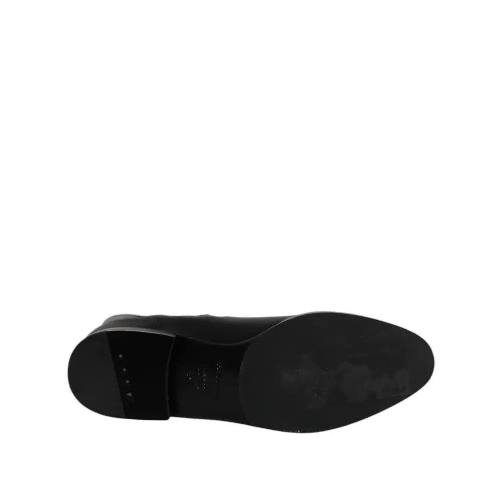 Dolce & Gabbana Schwarzes Leder Flats Logo Kurze Stiefel Schuhe - EU37.5/US7