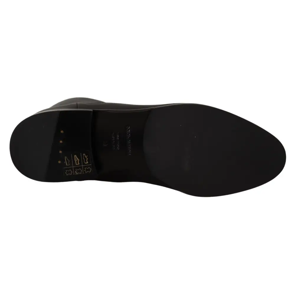 Dolce & Gabbana Schwarzes Leder Flats Logo Kurze Stiefel Schuhe - EU36/US5.5