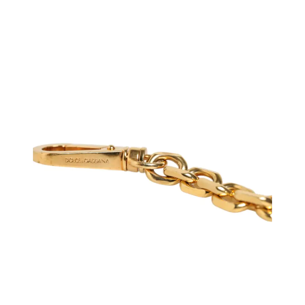 Dolce & Gabbana Schwarzes Leder Goldkette Tasche Accessoire Schulterriemen