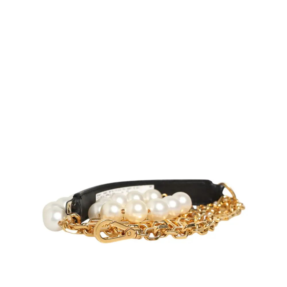 Dolce & Gabbana Schwarzes Leder Goldkette Tasche Accessoire Schulterriemen