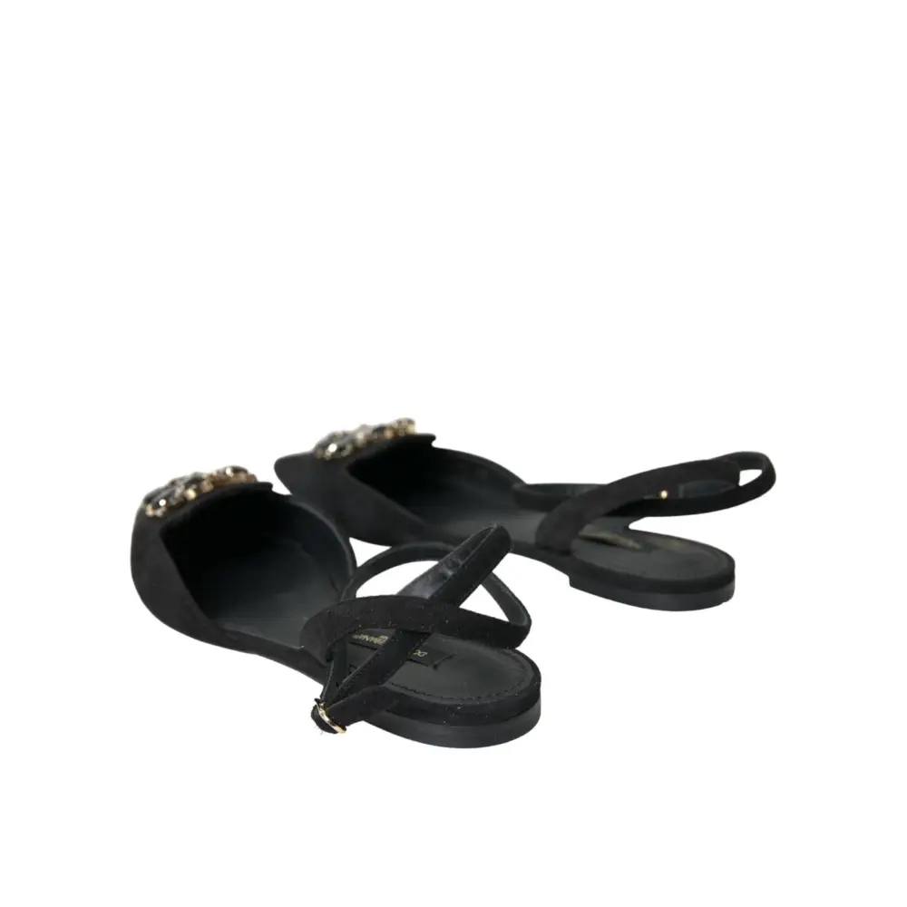 Dolce & Gabbana Schwarzes Leder Kristall Slingback Sandalen Schuhe - EU38/US7.5