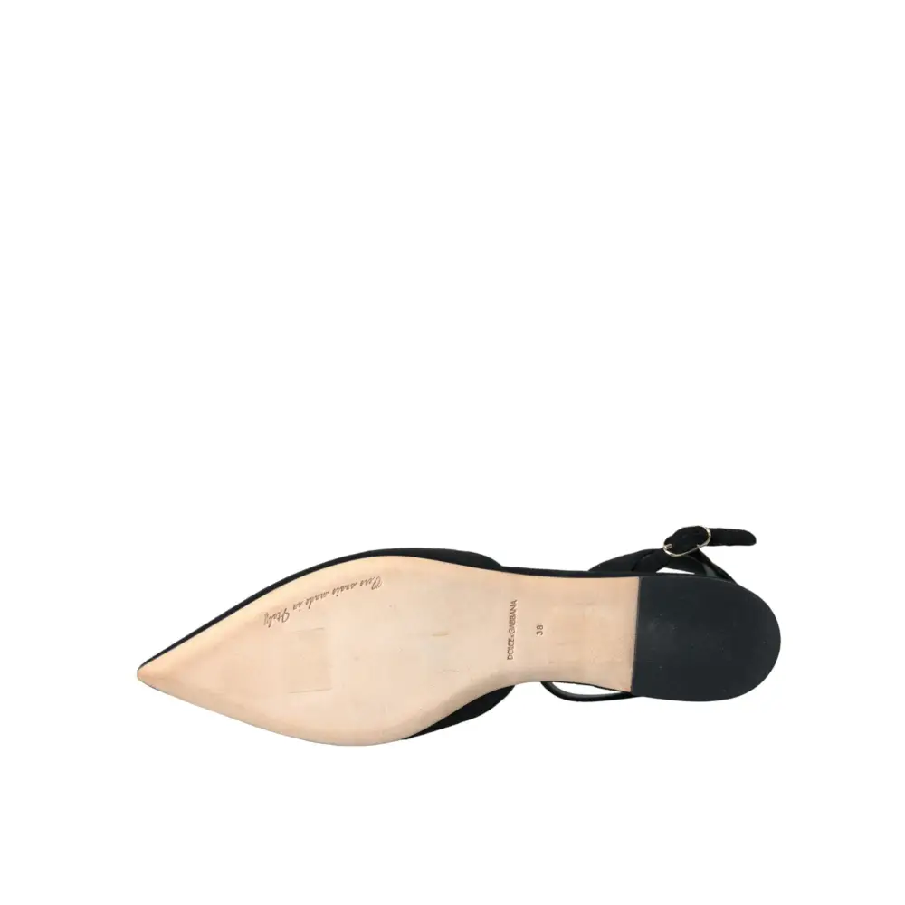 Dolce & Gabbana Schwarzes Leder Kristall Slingback Sandalen Schuhe - EU38/US7.5