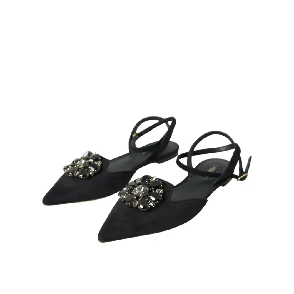 Dolce & Gabbana Schwarzes Leder Kristall Slingback Sandalen Schuhe - EU38/US7.5