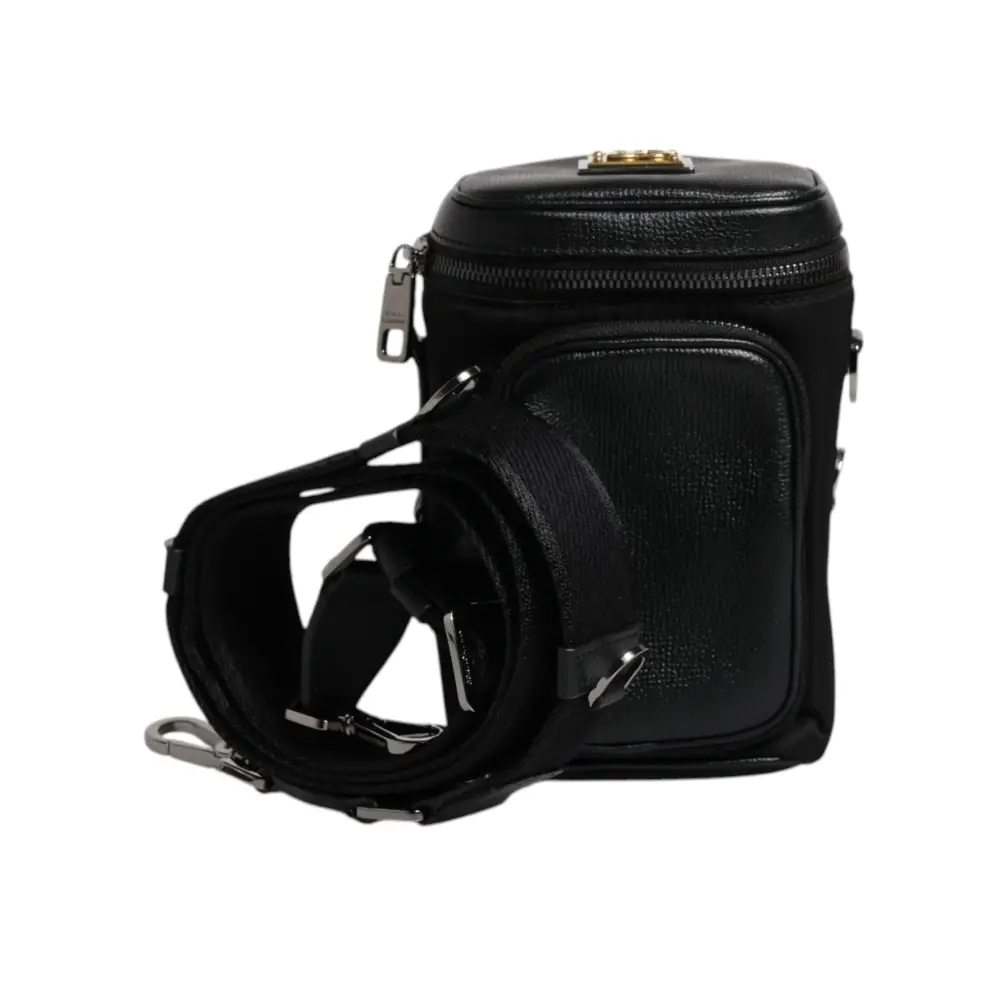 Dolce & Gabbana Schwarzes Leder Logo Geldbörse Crossbody Kameratasche