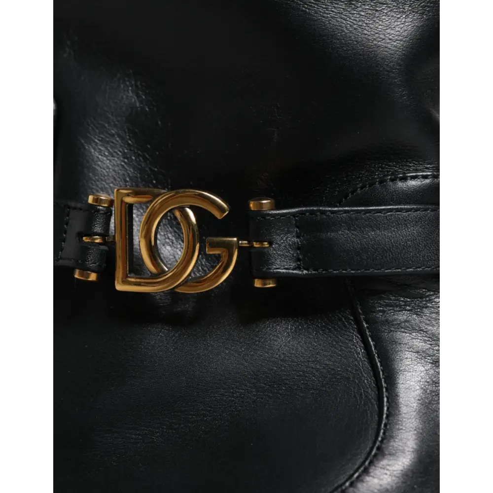 Dolce & Gabbana Schwarzes Leder Logo Mid Calf Stiefel Schuhe - EU37.5/US7