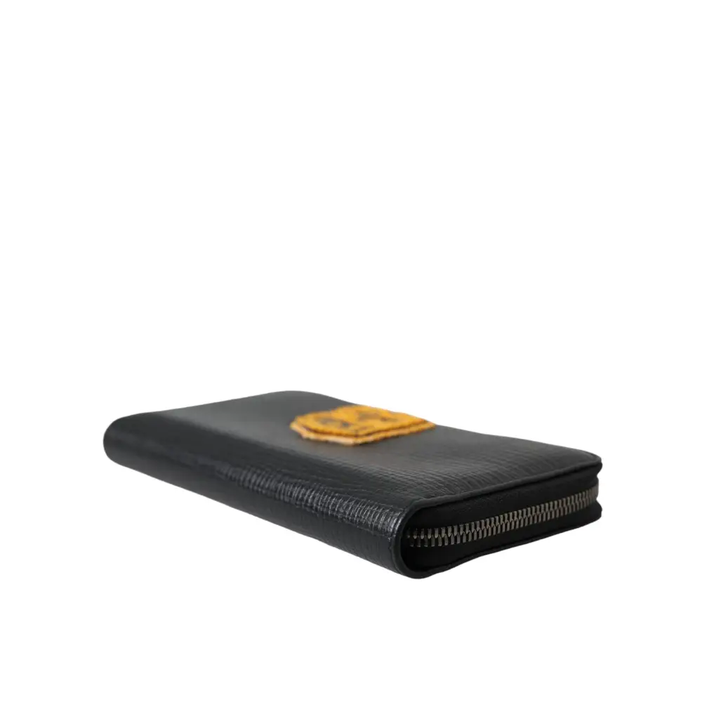 Dolce & Gabbana Schwarzes Leder Logo Patch Zip Around Continental Brieftasche