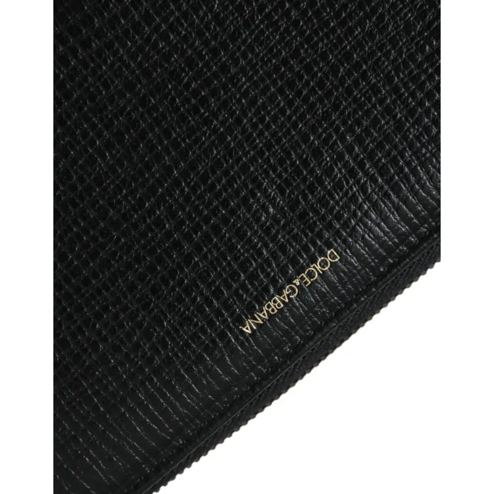 Dolce & Gabbana Schwarzes Leder Logo Patch Zip Around Continental Brieftasche