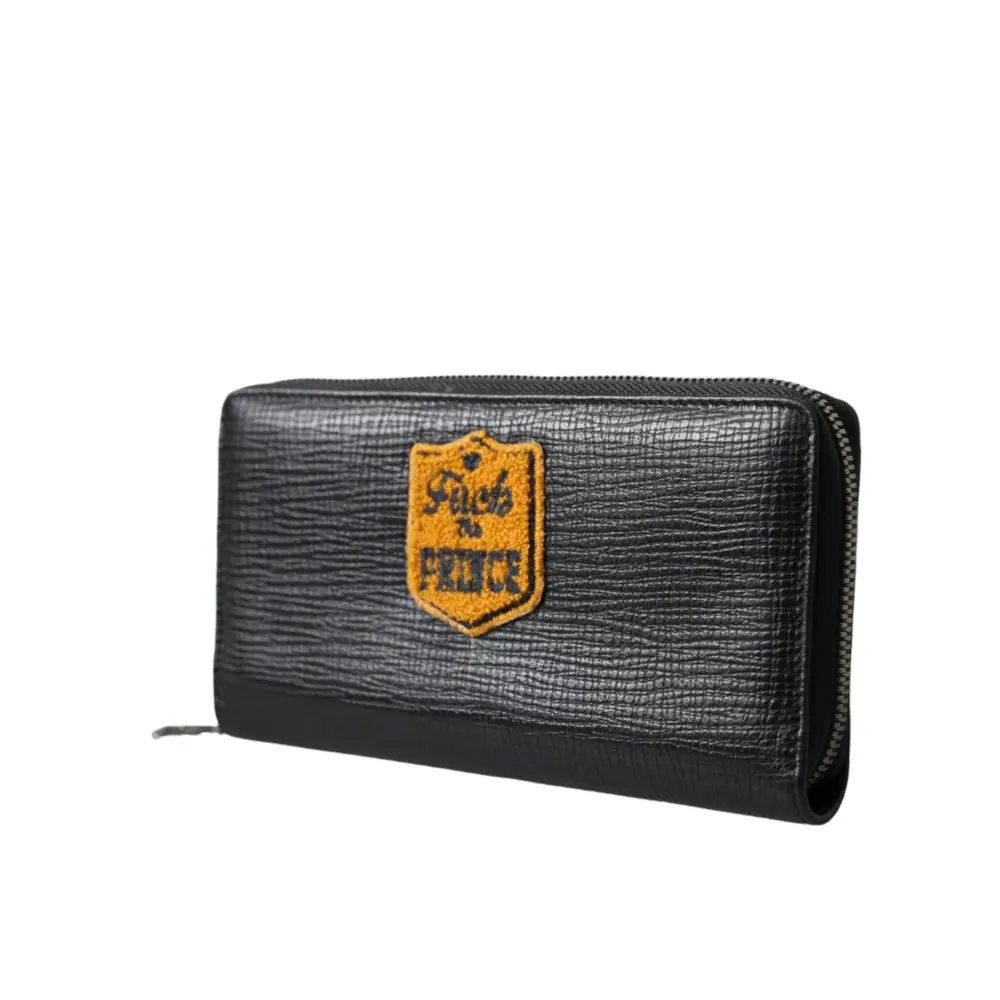 Dolce & Gabbana Schwarzes Leder Logo Patch Zip Around Continental Brieftasche