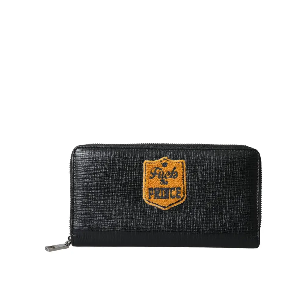 Dolce & Gabbana Schwarzes Leder Logo Patch Zip Around Continental Brieftasche