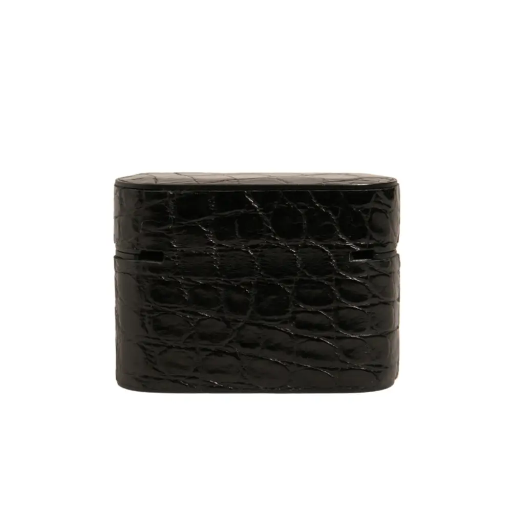 Dolce & Gabbana Schwarzes Leder Metall Logo Plaque Halter Airpods Fall