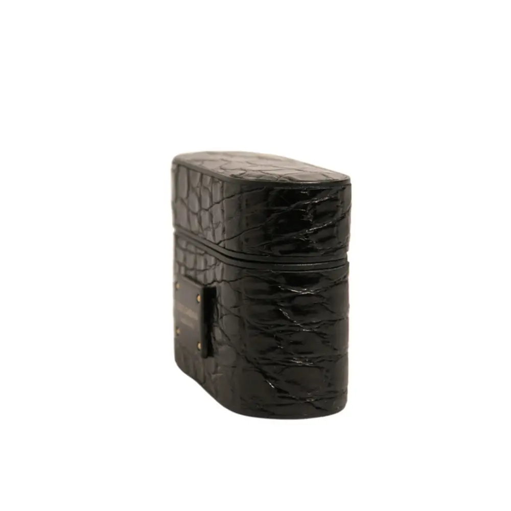 Dolce & Gabbana Schwarzes Leder Metall Logo Plaque Halter Airpods Fall