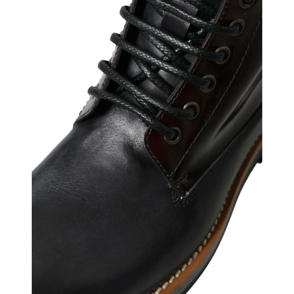 Dolce & Gabbana Schwarzes Leder Militär Kampfstiefel Schuhe - EU41.5/US8.5