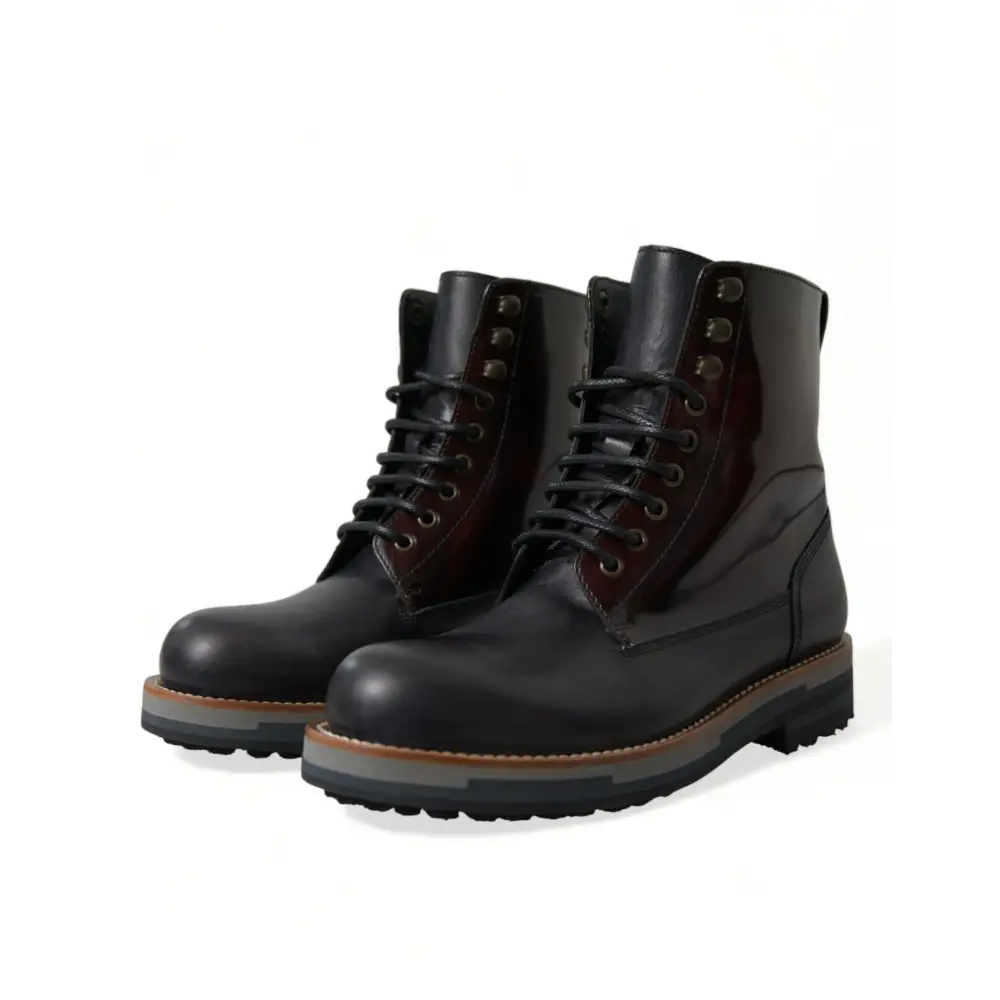 Dolce & Gabbana Schwarzes Leder Militär Kampfstiefel Schuhe - EU41.5/US8.5