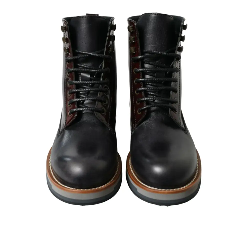 Dolce & Gabbana Schwarzes Leder Militär Kampfstiefel Schuhe - EU41.5/US8.5