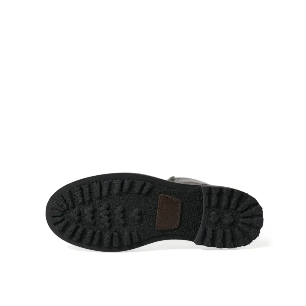 Dolce & Gabbana Schwarzes Leder Militär Kampfstiefel Schuhe - EU41.5/US8.5