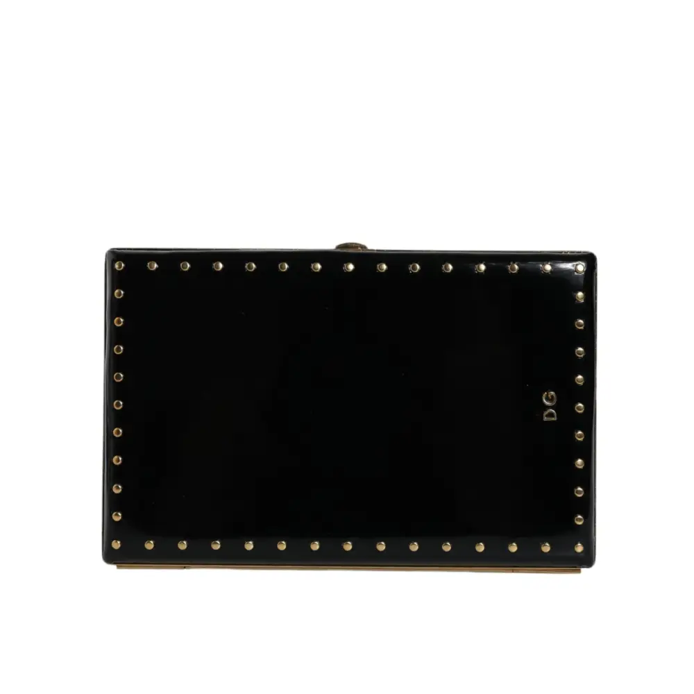 Dolce & Gabbana Schwarzes Leder Nieten Goldrahmen Clutch Abendtasche Tasche