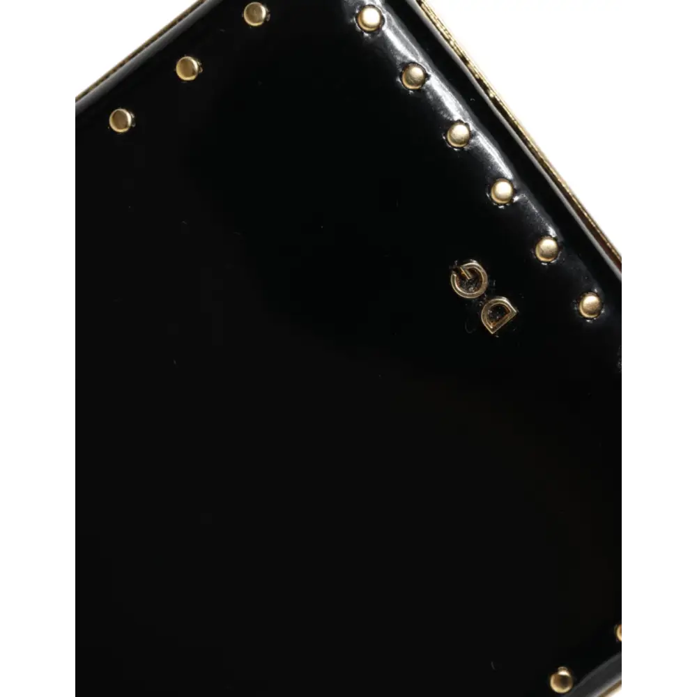 Dolce & Gabbana Schwarzes Leder Nieten Goldrahmen Clutch Abendtasche Tasche