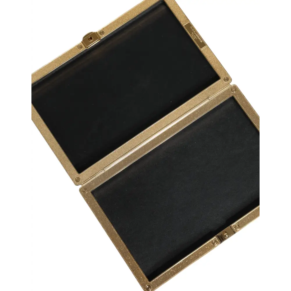 Dolce & Gabbana Schwarzes Leder Nieten Goldrahmen Clutch Abendtasche Tasche