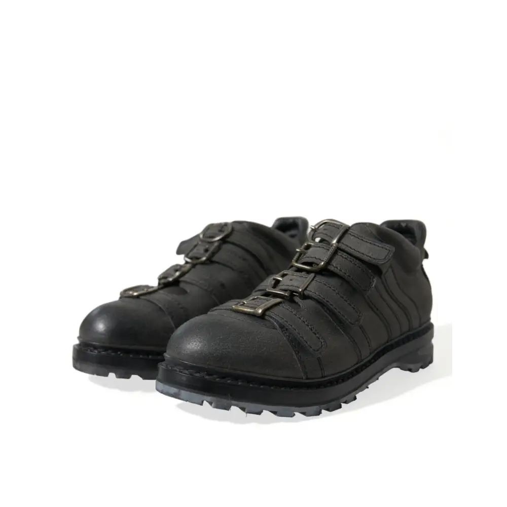 Dolce & Gabbana Schwarzes Leder Riemen Männer Stiefelette Schuhe - EU42.5/US9.5