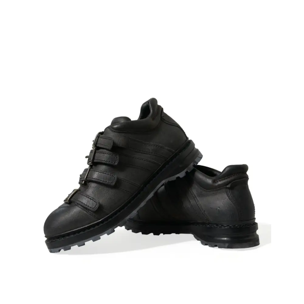 Dolce & Gabbana Schwarzes Leder Riemen Männer Stiefelette Schuhe - EU42.5/US9.5