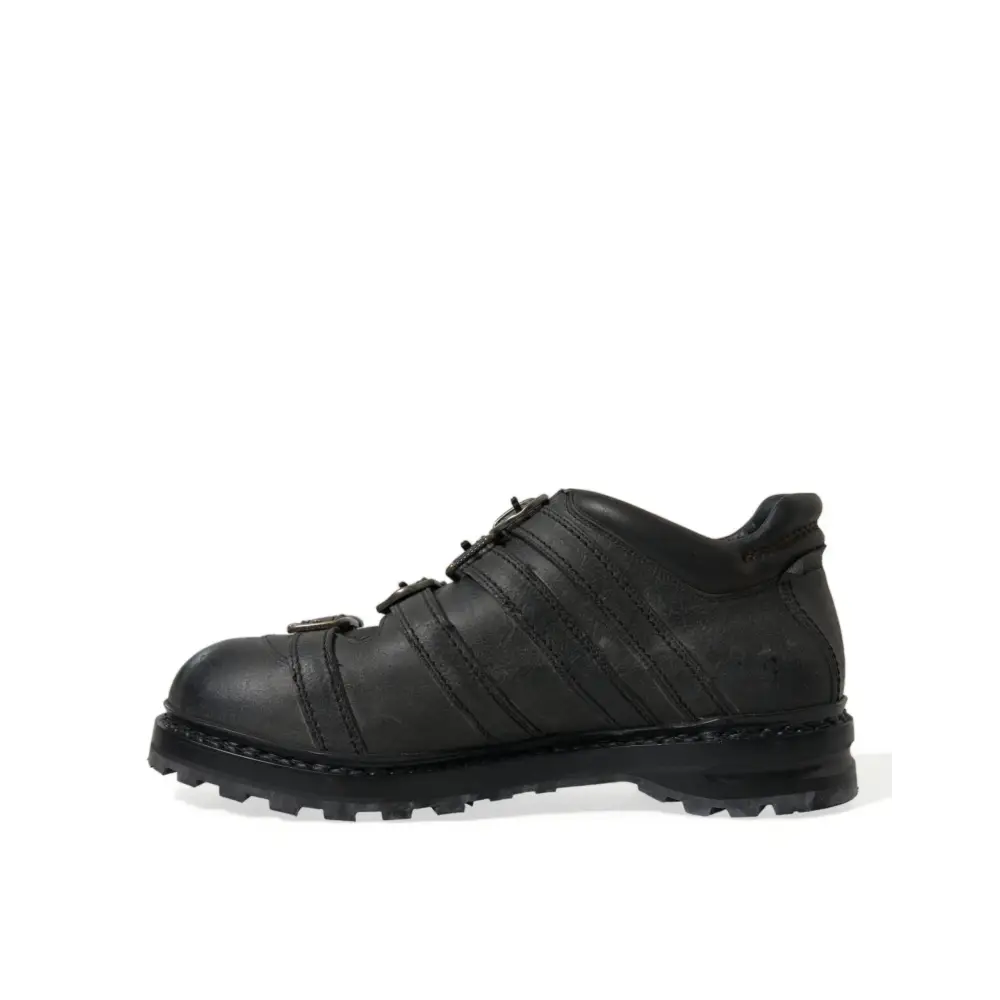 Dolce & Gabbana Schwarzes Leder Riemen Männer Stiefelette Schuhe - EU42.5/US9.5