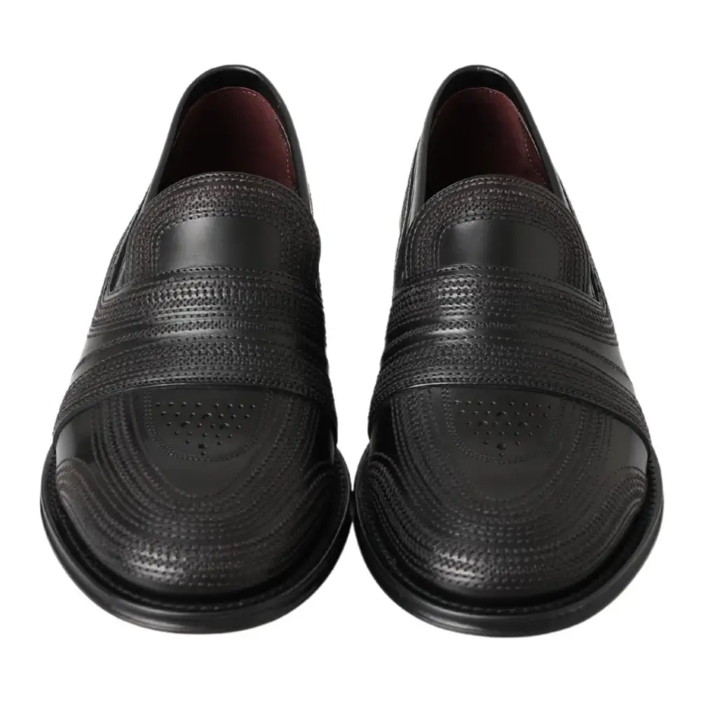 Dolce & Gabbana Schwarzes Leder Slipper Loafers Genähte Schuhe