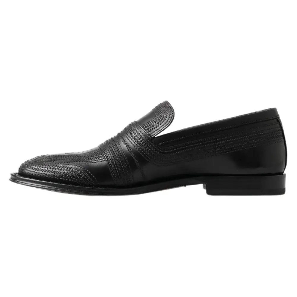 Dolce & Gabbana Schwarzes Leder Slipper Loafers Genähte Schuhe