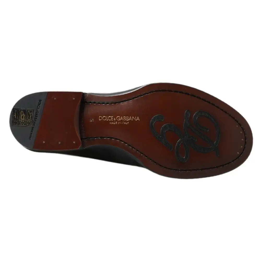 Dolce & Gabbana Schwarzes Leder Slipper Loafers Genähte Schuhe