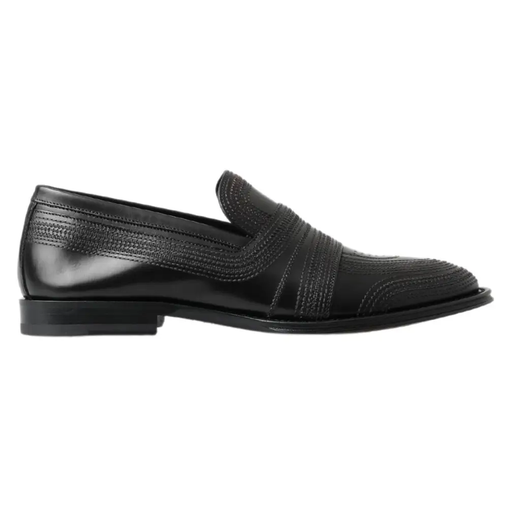 Dolce & Gabbana Schwarzes Leder Slipper Loafers Genähte Schuhe