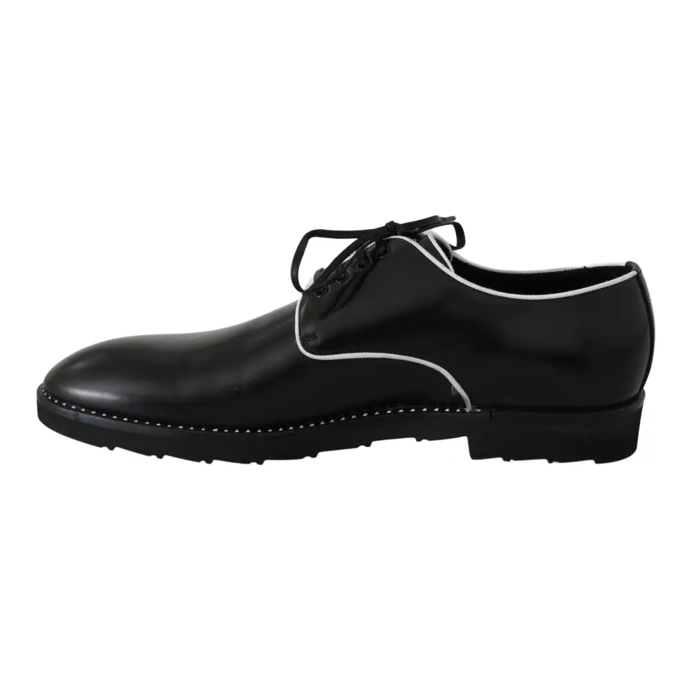 Dolce & Gabbana Schwarzes Leder Weiße Linie Kleid Derby Schuhe - EU39/US6