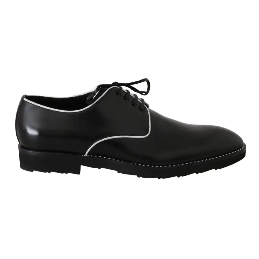 Dolce & Gabbana Schwarzes Leder Weiße Linie Kleid Derby Schuhe - EU39/US6