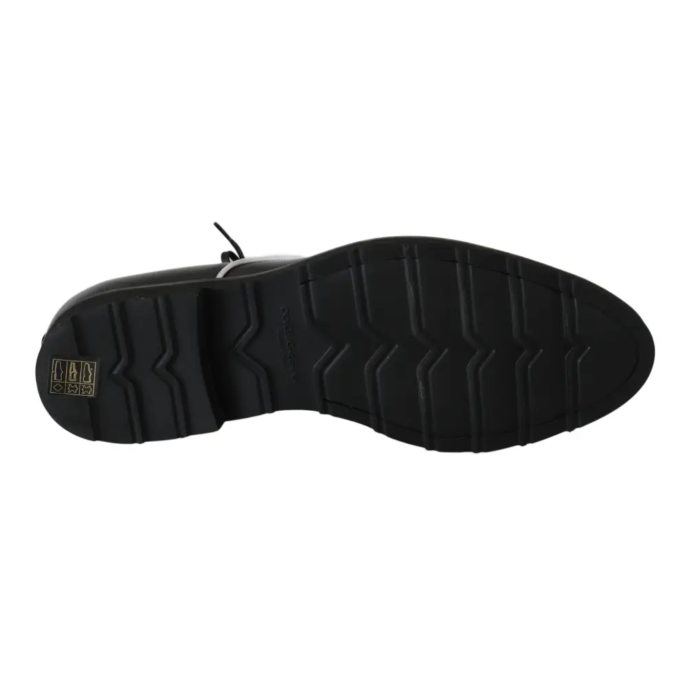 Dolce & Gabbana Schwarzes Leder Weiße Linie Kleid Derby Schuhe - EU39/US6