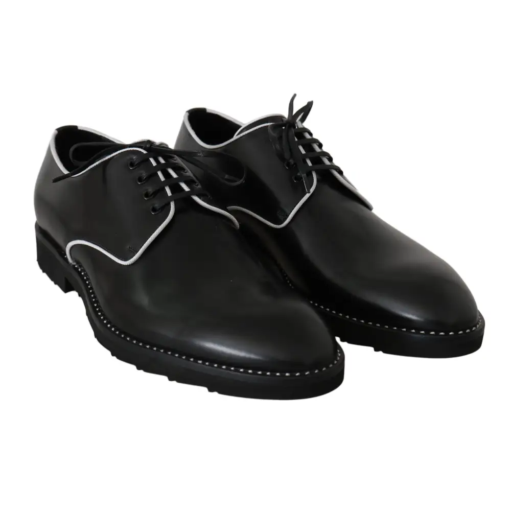 Dolce & Gabbana Schwarzes Leder Weiße Linie Kleid Derby Schuhe - EU39/US6