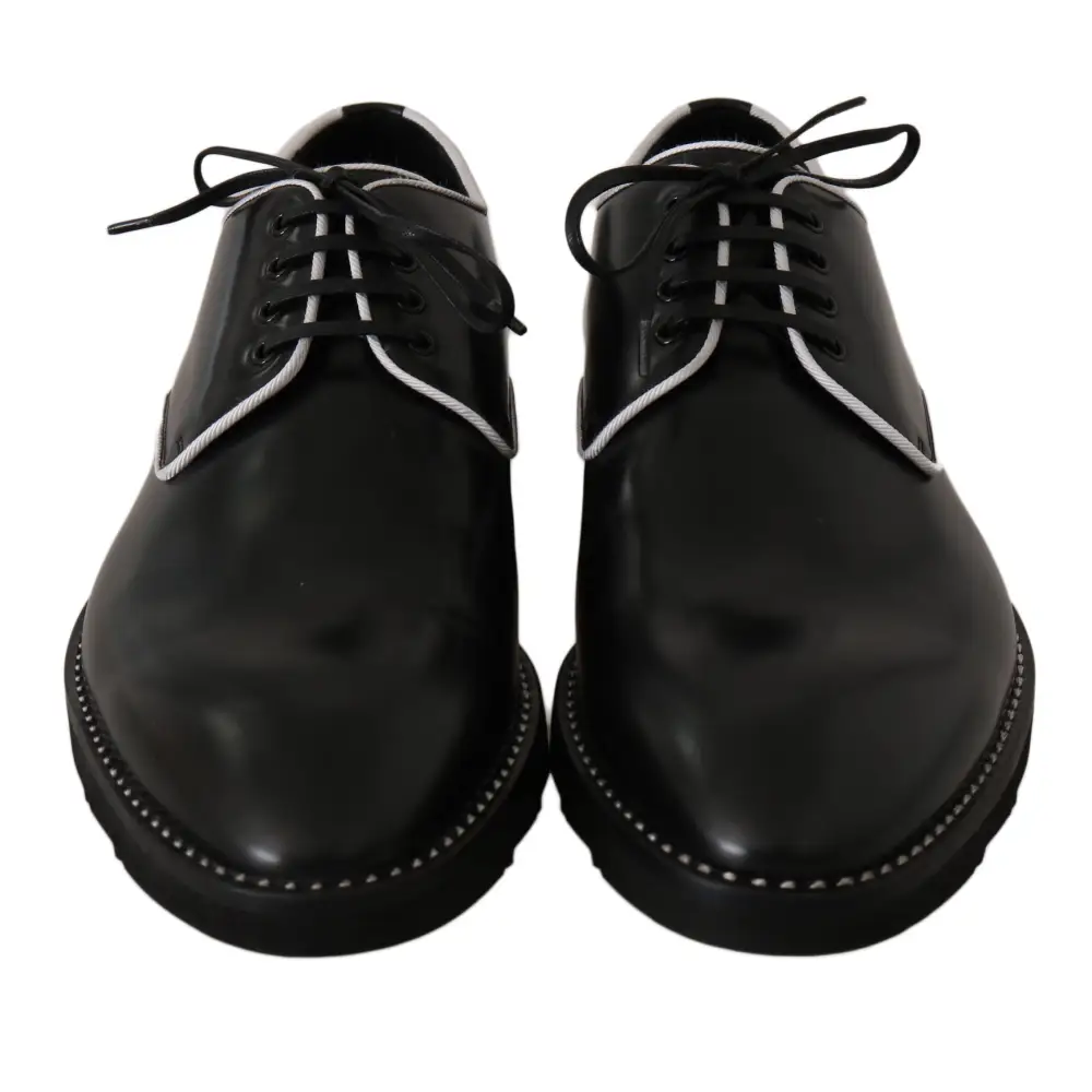 Dolce & Gabbana Schwarzes Leder Weiße Linie Kleid Derby Schuhe - EU39/US6