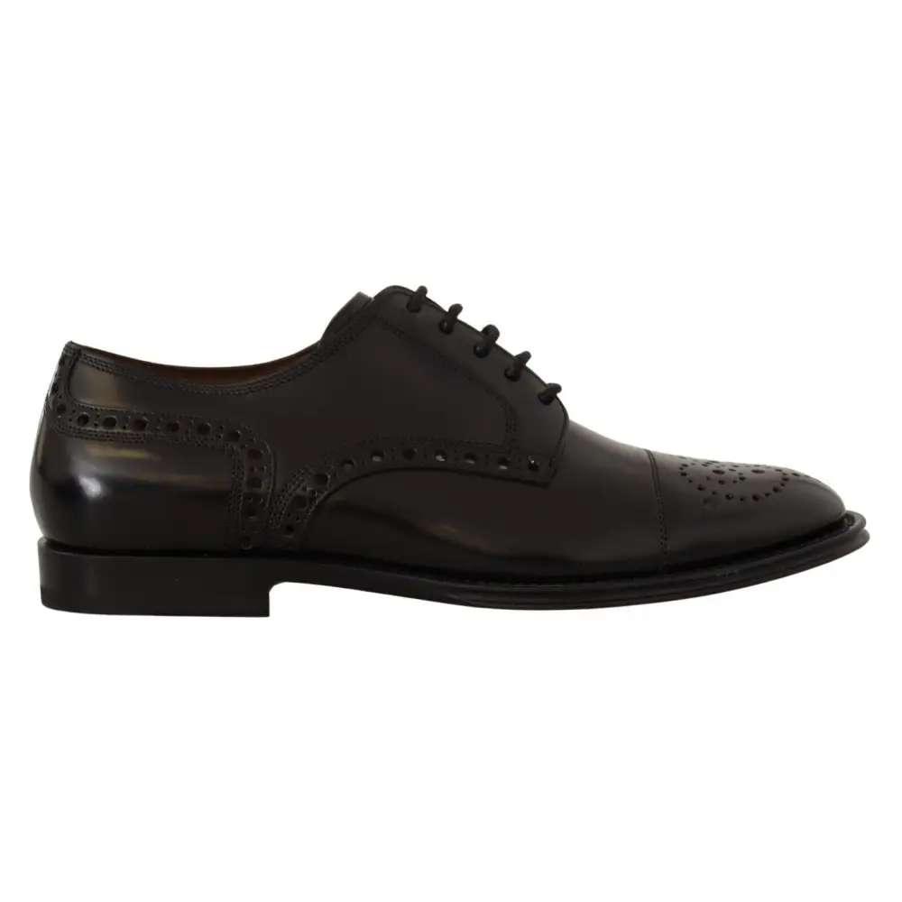 Dolce & Gabbana Schwarzes Leder Wingtip Herrenformal Derby Schuhe - EU39/US6