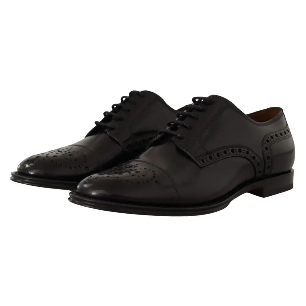 Dolce & Gabbana Schwarzes Leder Wingtip Herrenformal Derby Schuhe - EU39/US6
