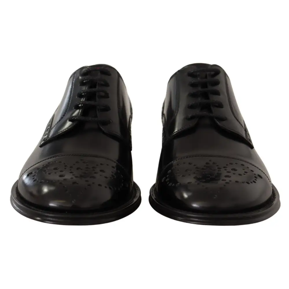 Dolce & Gabbana Schwarzes Leder Wingtip Herrenformal Derby Schuhe - EU39/US6