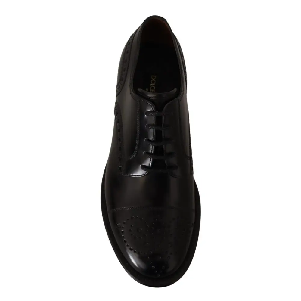 Dolce & Gabbana Schwarzes Leder Wingtip Herrenformal Derby Schuhe - EU39/US6