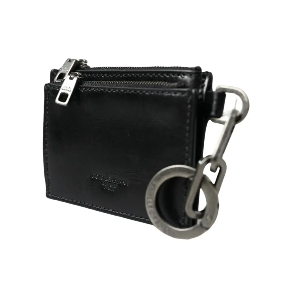 Dolce & Gabbana Schwarzes Leder Zip Logo Schlüsselanhänger Münzgeldbörse Schlüsselanhänger Geldbörse