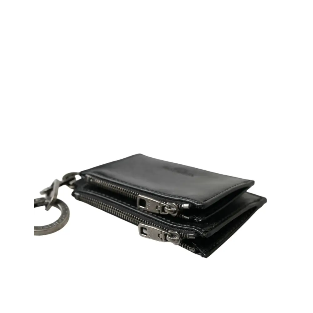 Dolce & Gabbana Schwarzes Leder Zip Logo Schlüsselanhänger Münzgeldbörse Schlüsselanhänger Geldbörse