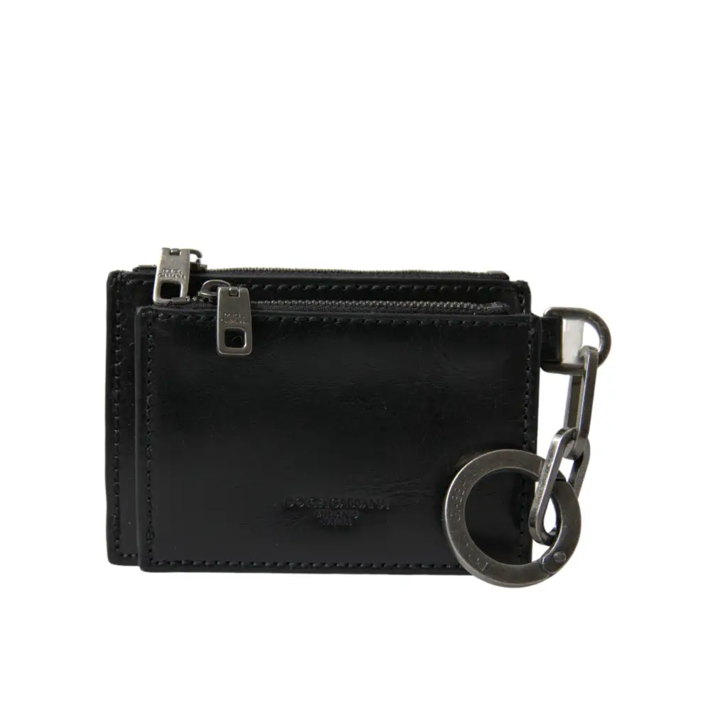 Dolce & Gabbana Schwarzes Leder Zip Logo Schlüsselanhänger Münzgeldbörse Schlüsselanhänger Geldbörse